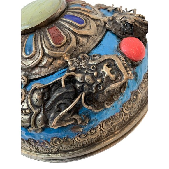 VTG Handcrafted Tibetan Insense Metal Bowl With Lid Enamel 8 X 5 B9033 Trinket - Picture 13 of 13